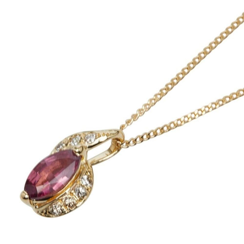 Unbranded Pink Tourmaline Diamond 18K Yellow Gold Necklace Gold